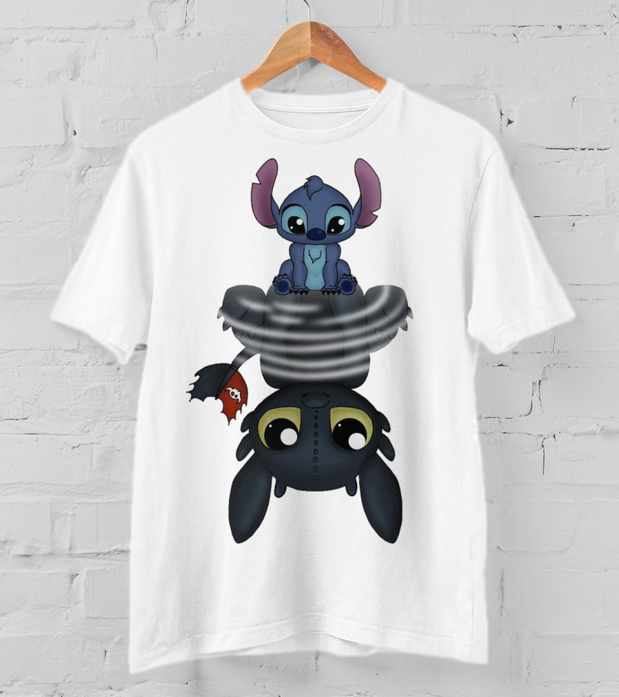 Stitch Sitting On Toothless Animation Crossover T-Shirt
