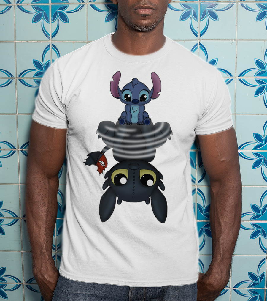 Stitch Sitting On Toothless Animation Crossover T-Shirt