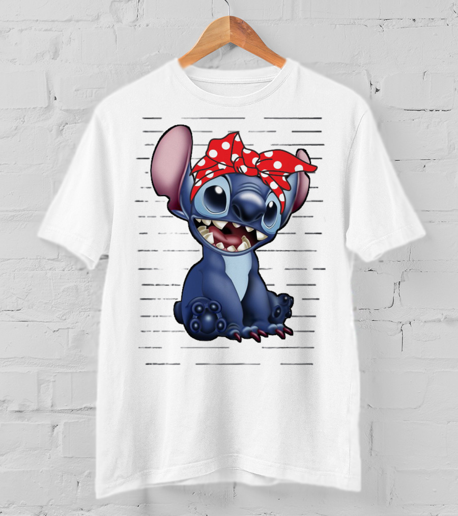 Stitch Disney Character With Red Polka Dot Headband T-Shirt