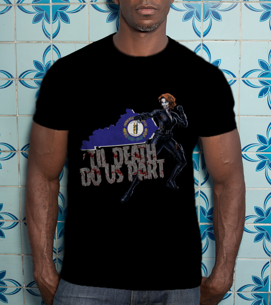 Til Death Do Us Part Black Widow Kentucky State Flag T-Shirt