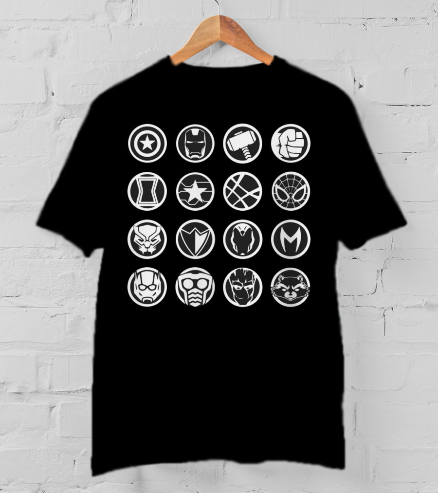 Avengers Infinity War Heroes Icon Captain America Iron Man Thor Hulk Black Widow Star Lord Spider-Man Black Panther Vision Doctor Strange Ant-Man Groot Rocket Raccoon T-Shirt