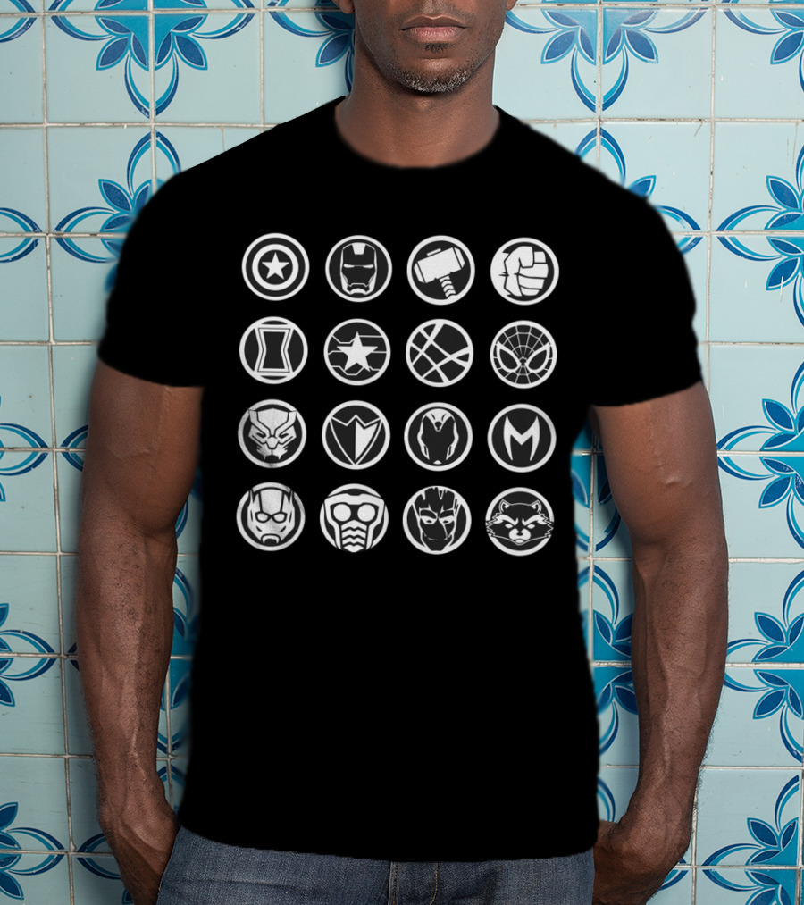 Avengers Infinity War Heroes Icon Captain America Iron Man Thor Hulk Black Widow Star Lord Spider-Man Black Panther Vision Doctor Strange Ant-Man Groot Rocket Raccoon T-Shirt