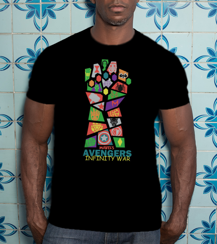 Marvel's Avengers Infinity War Colorful Gauntlet With Iconic Hero T-Shirt
