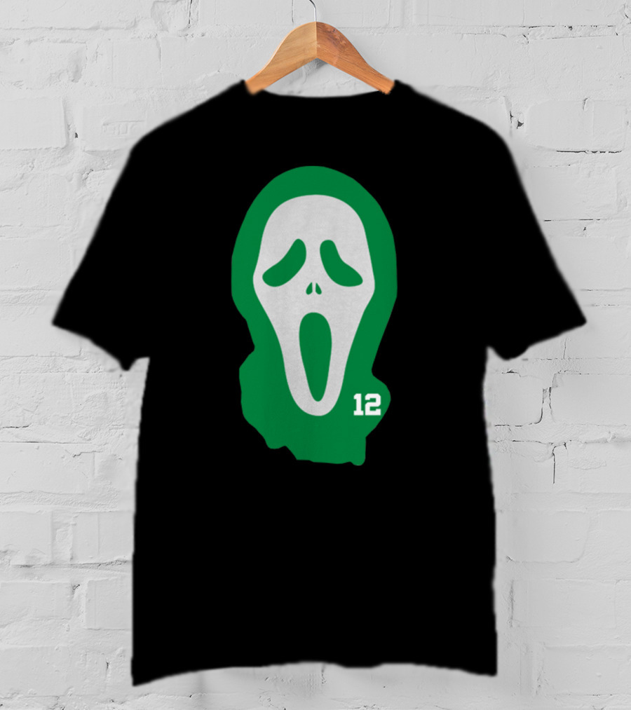 Basketball Team Scary Terry Rozier Scream Mask Number 12 Green T-Shirt