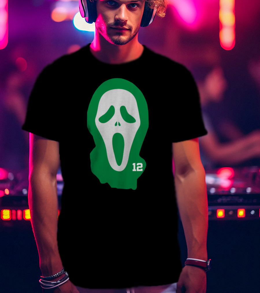 Basketball Team Scary Terry Rozier Scream Mask Number 12 Green T-Shirt