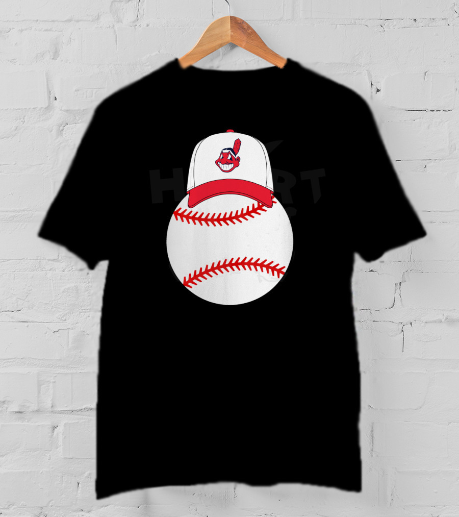 Cleveland Indians Logo On Baseball With Mickey Ears Cap T-Shirt