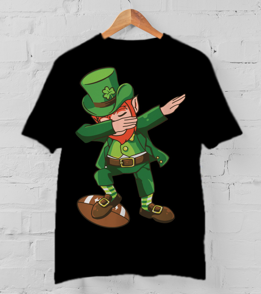 Leprechaun Dabbing On Football With Clover Hat T-Shirt