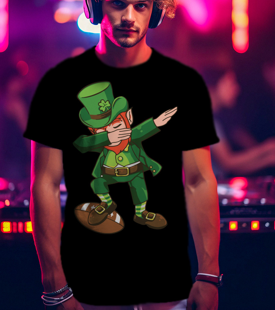 Leprechaun Dabbing On Football With Clover Hat T-Shirt