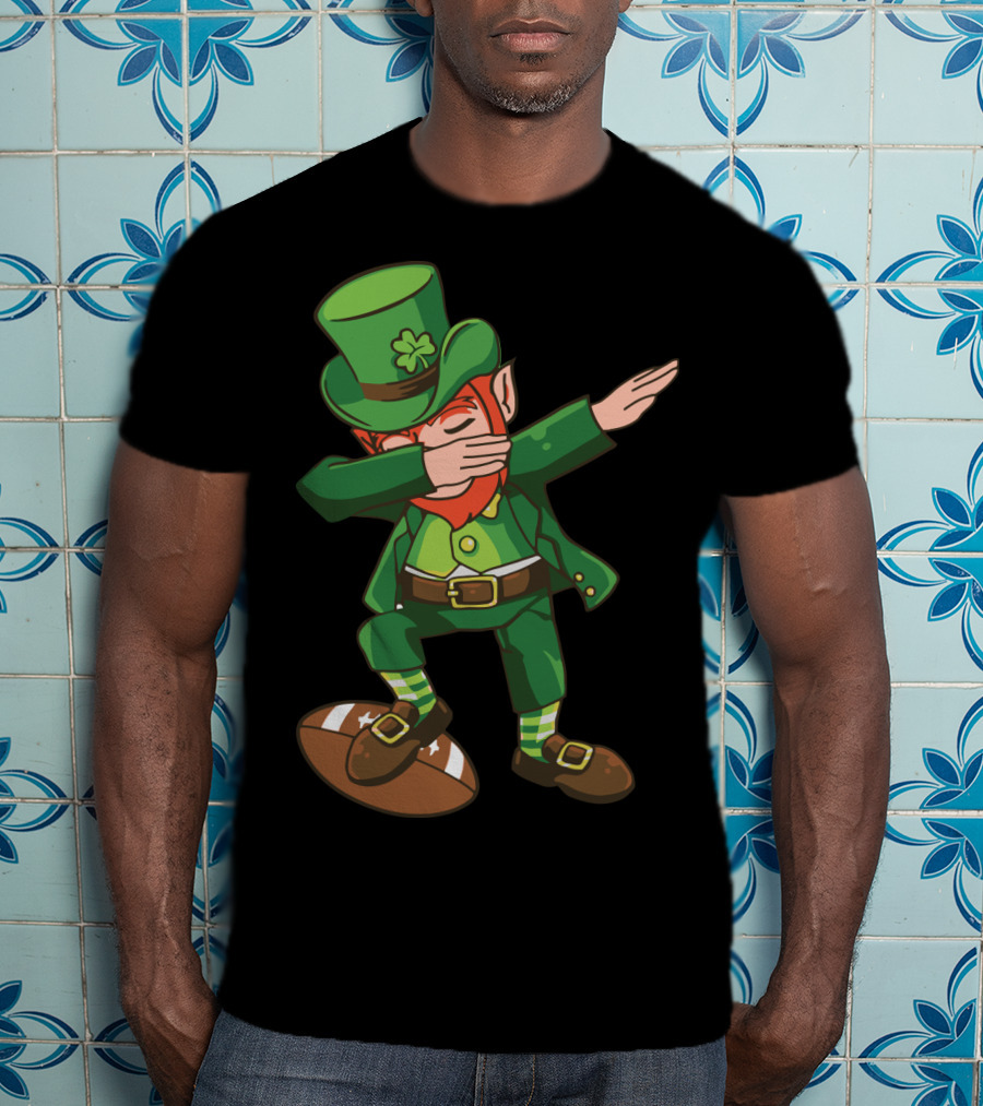 Leprechaun Dabbing On Football With Clover Hat T-Shirt