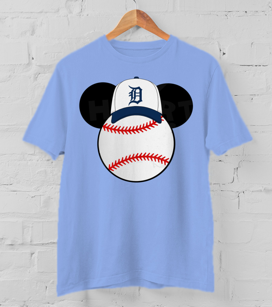 Detroit Tigers Mickey Mouse Ears Baseball Cap Heart Baseballs T-Shirt