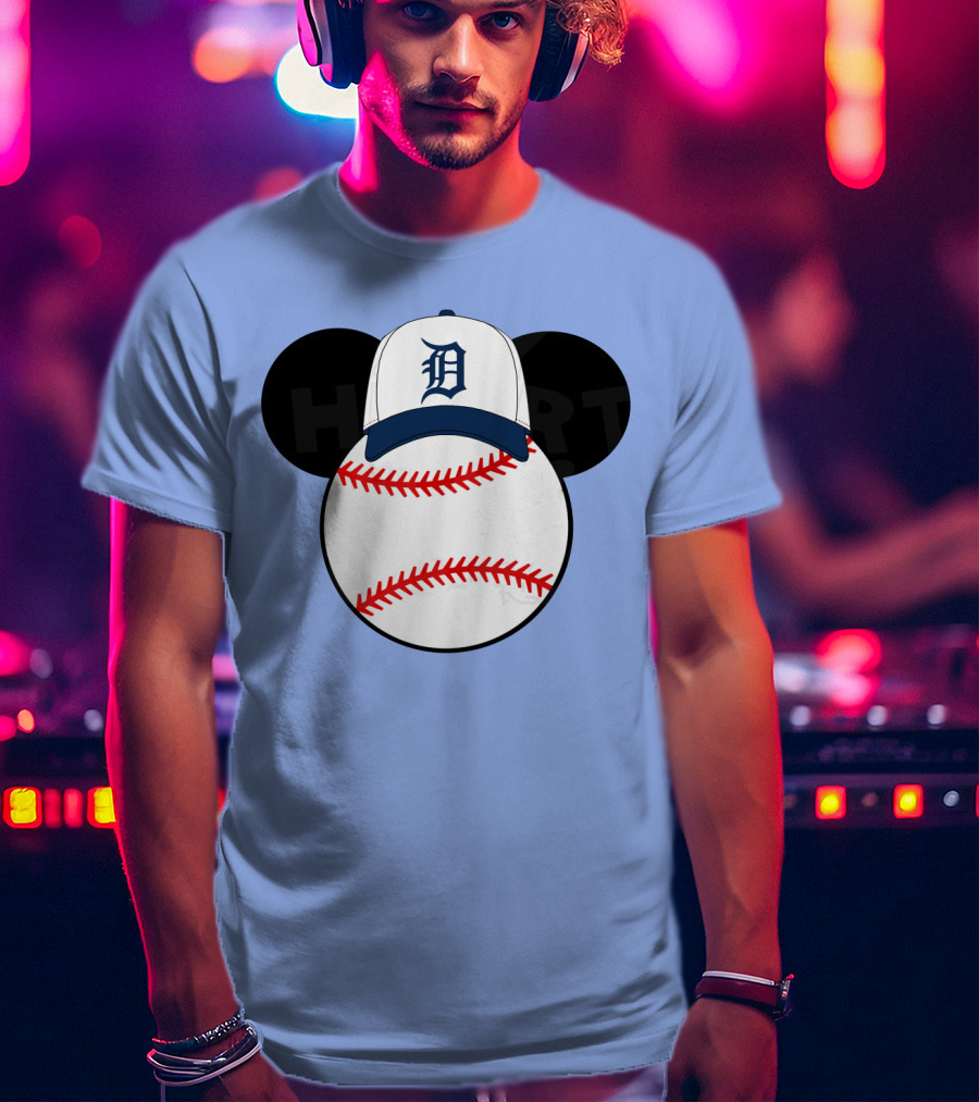 Detroit Tigers Mickey Mouse Ears Baseball Cap Heart Baseballs T-Shirt
