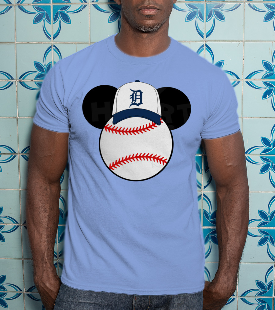 Detroit Tigers Mickey Mouse Ears Baseball Cap Heart Baseballs T-Shirt
