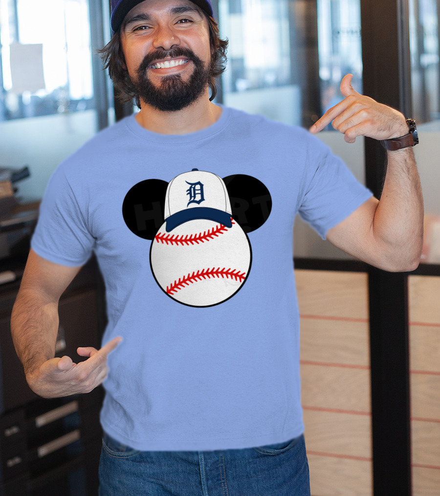Detroit Tigers Mickey Mouse Ears Baseball Cap Heart Baseballs T-Shirt