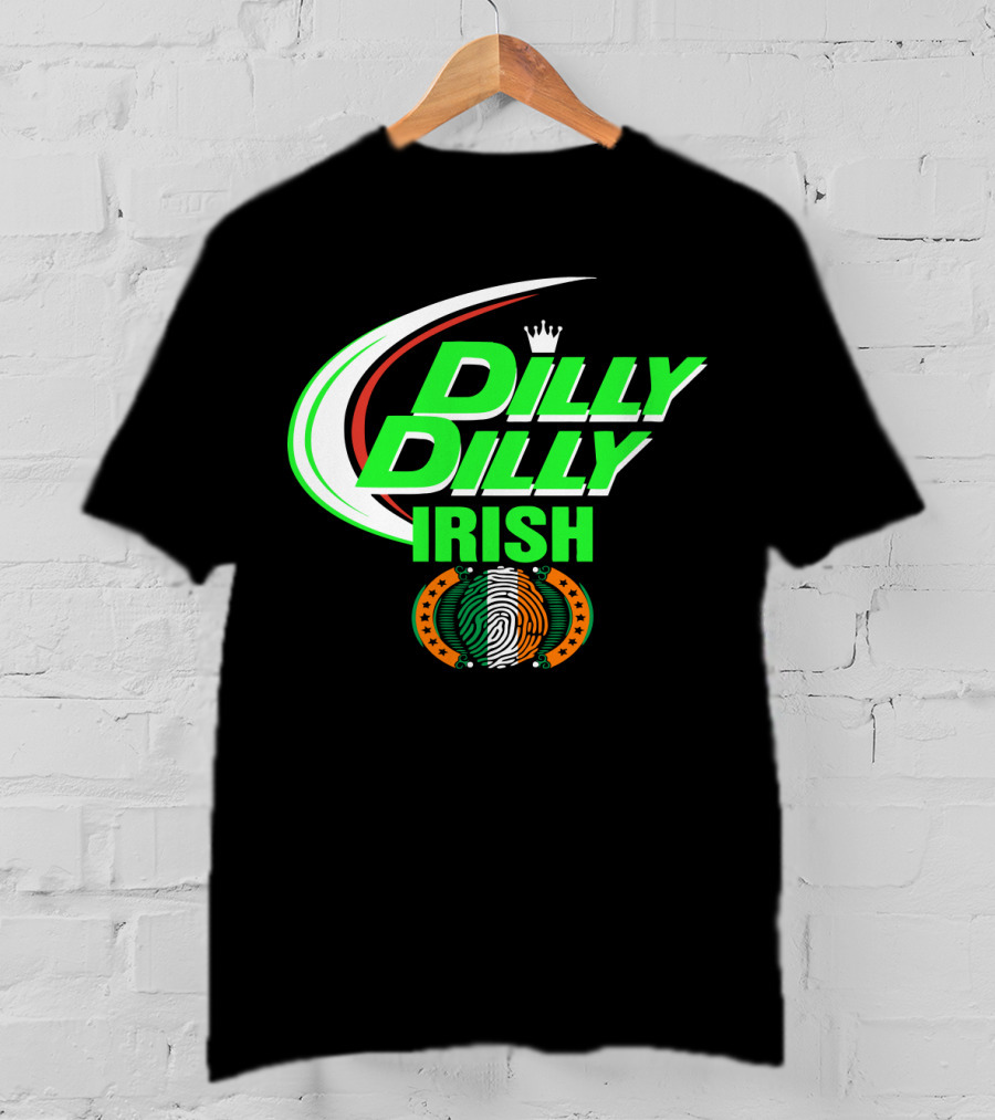 Dilly Dilly Irish St Patrick's Day With Irish Flag And Crown Motif T-Shirt