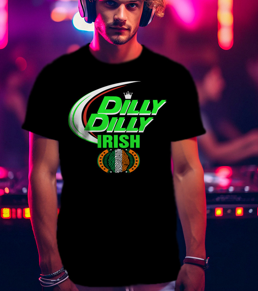 Dilly Dilly Irish St Patrick's Day With Irish Flag And Crown Motif T-Shirt