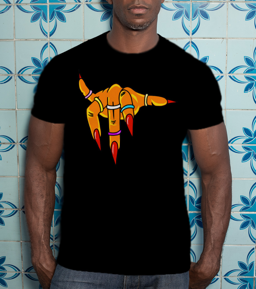 Neon Clawed Hand With Colored Rings Girl Gauntlet T-Shirt
