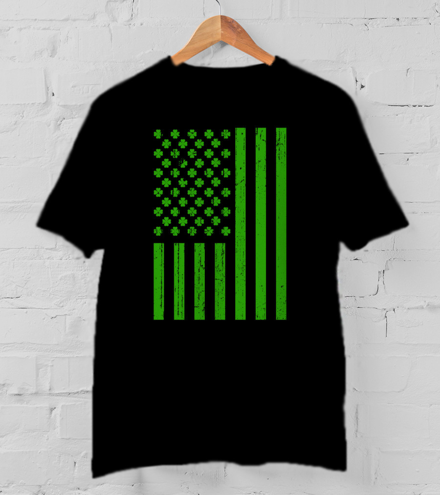 Happy St. Patrick's Day Shamrock American Flag Irish T-Shirt