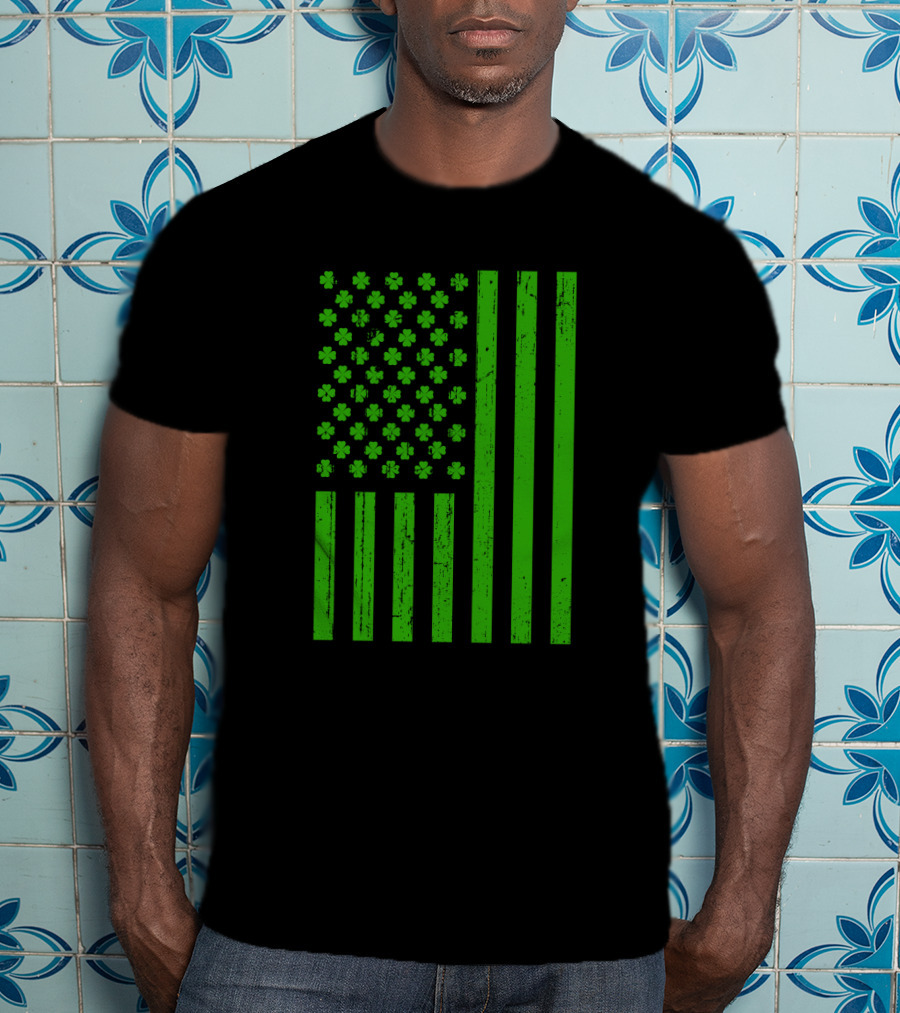 Happy St. Patrick's Day Shamrock American Flag Irish T-Shirt