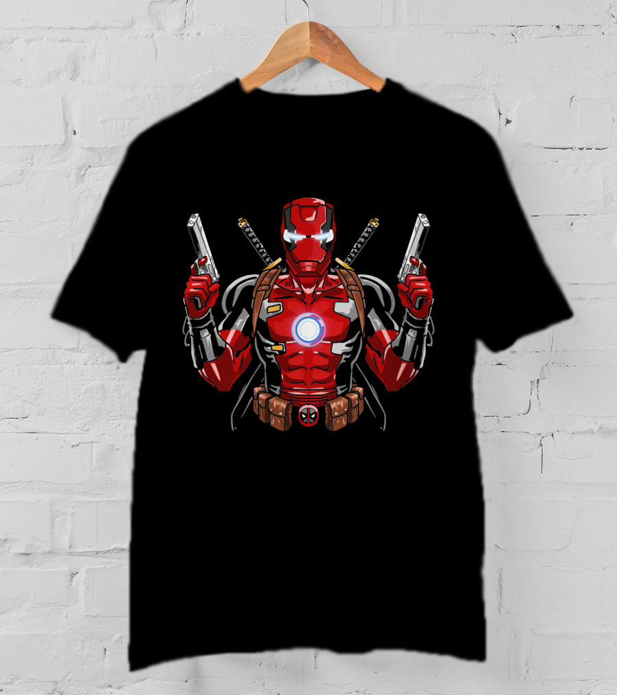 Iron Man Deadpool Fusion With Dual Guns And Katanas T-Shirt