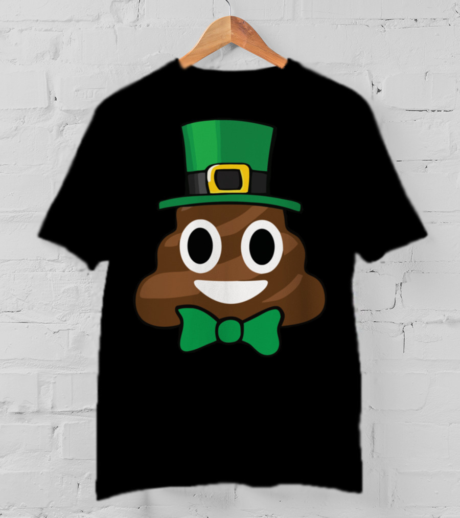 Leprechaun Poop Emoji With Green Bow Tie Funny St Patricks Day T-Shirt