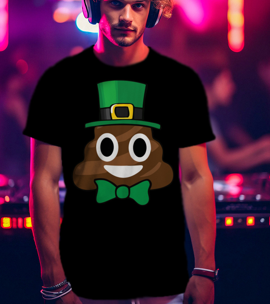 Leprechaun Poop Emoji With Green Bow Tie Funny St Patricks Day T-Shirt