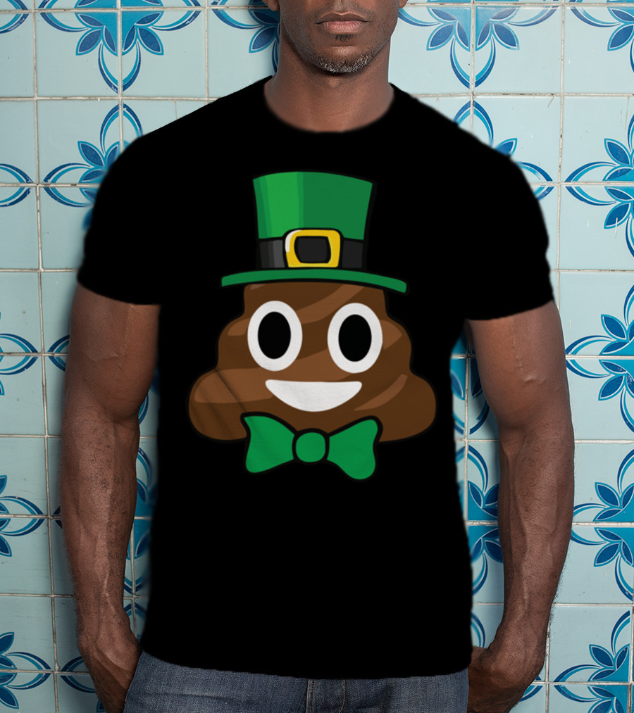 Leprechaun Poop Emoji With Green Bow Tie Funny St Patricks Day T-Shirt