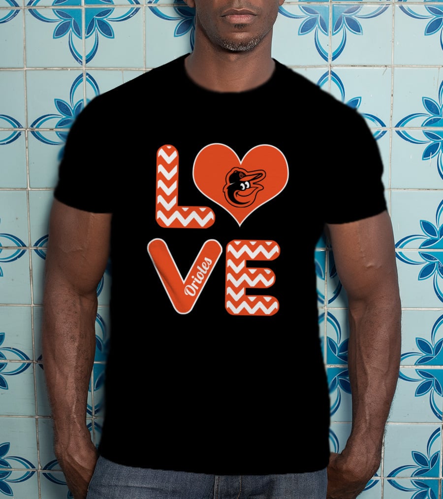 Love Orioles Heart Chevron Pattern Baseball Fans Baltimore T-Shirt