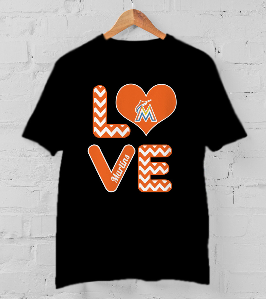 Love Marlins Heart Pattern Miami Baseball Fans T-Shirt