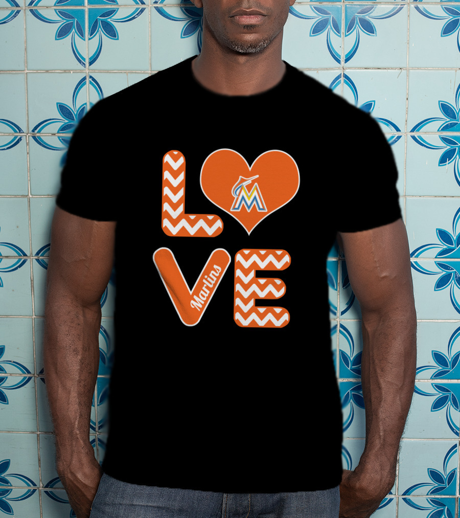 Love Marlins Heart Pattern Miami Baseball Fans T-Shirt