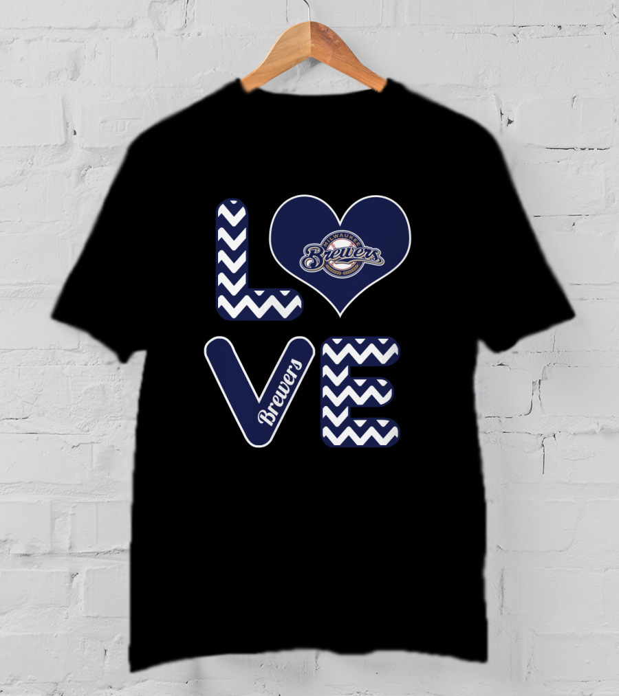 Love Brewers Heart Design With Milwaukee Brewers Logo T-Shirt