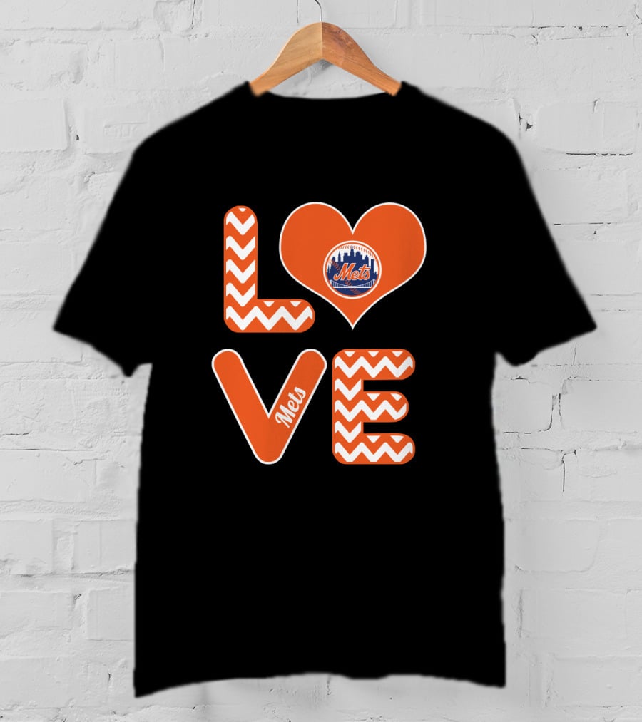 Love New York Mets Chevron Heart Logo Fans Baseball T-Shirt