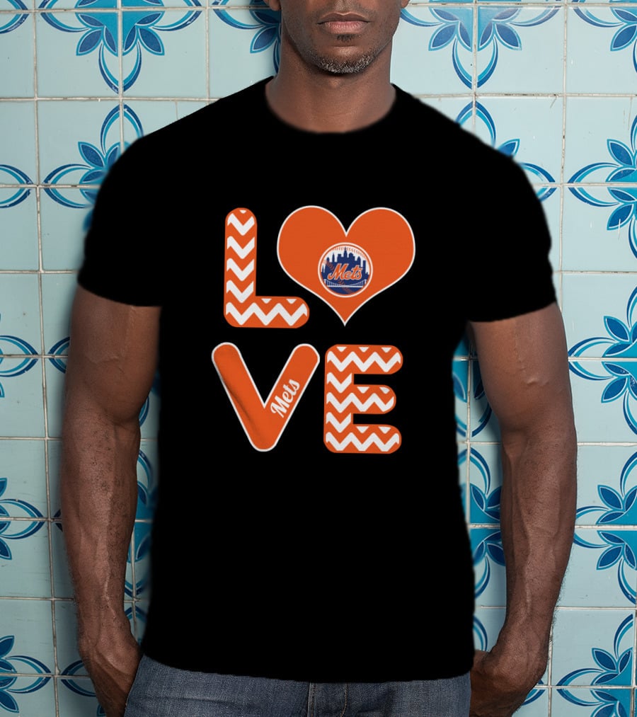 Love New York Mets Chevron Heart Logo Fans Baseball T-Shirt