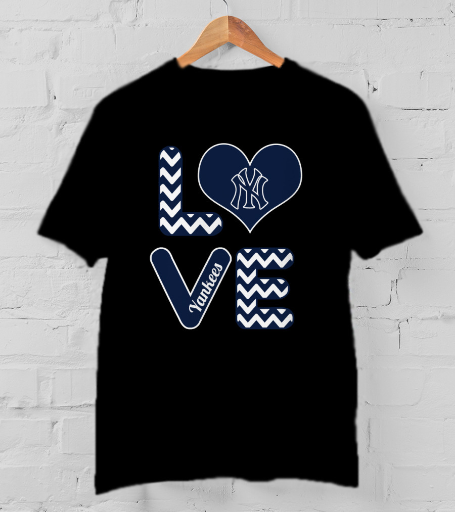 Love For New York Yankees Baseball Fans With Iconic Heart And Chevron T-Shirt