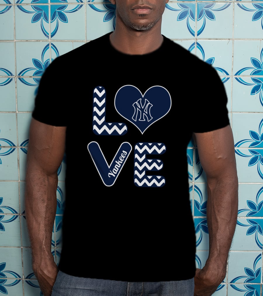 Love For New York Yankees Baseball Fans With Iconic Heart And Chevron T-Shirt