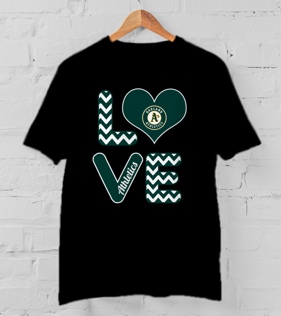 Oakland Athletics Baseball Fan Love With Heart And Chevron T-Shirt