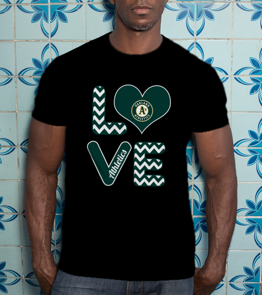 Oakland Athletics Baseball Fan Love With Heart And Chevron T-Shirt