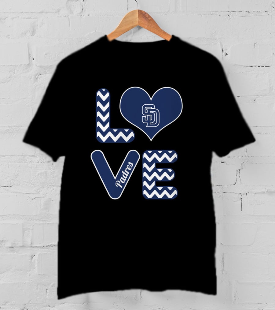 Love San Diego Padres Fans Baseball Chevron Heart T-Shirt