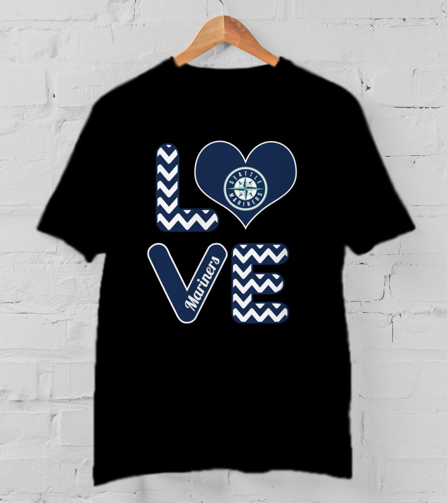 Love Seattle Mariners Fans Baseball Chevron Heart Mariners T-Shirt