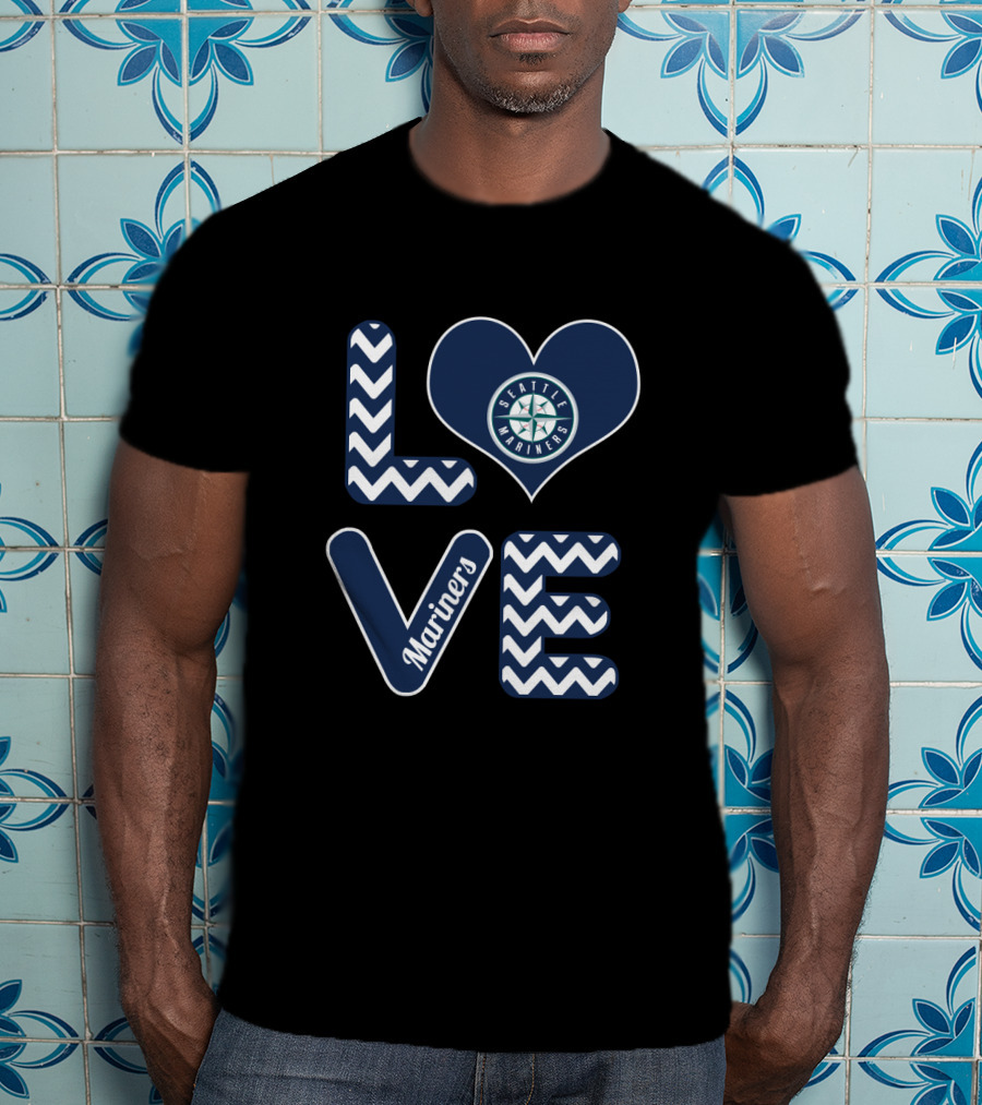 Love Seattle Mariners Fans Baseball Chevron Heart Mariners T-Shirt