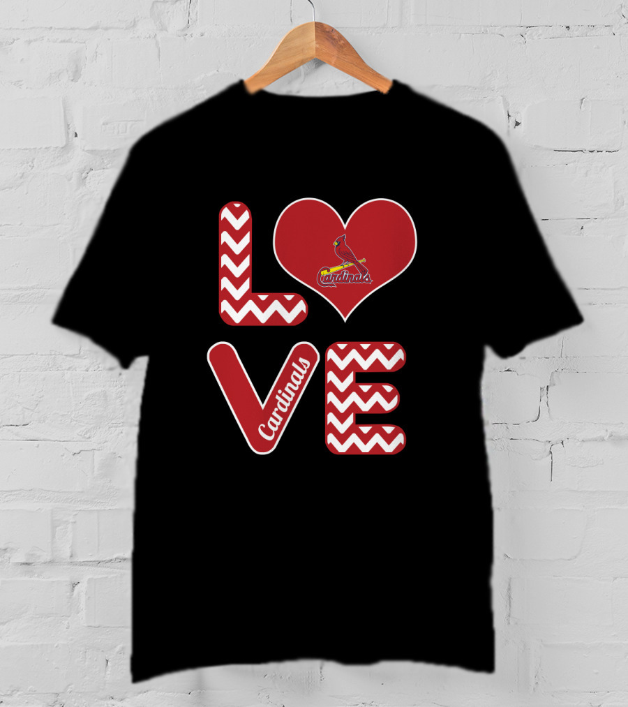 Love Cardinals Baseball Fans St Louis Zigzag Heart T-Shirt