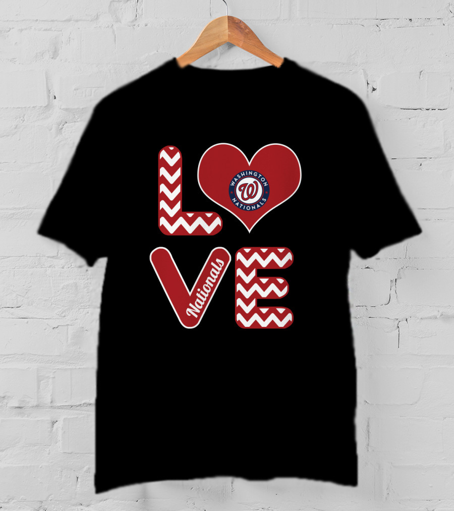 Love Washington Nationals Heart Pattern Logo Fans Baseball T-Shirt