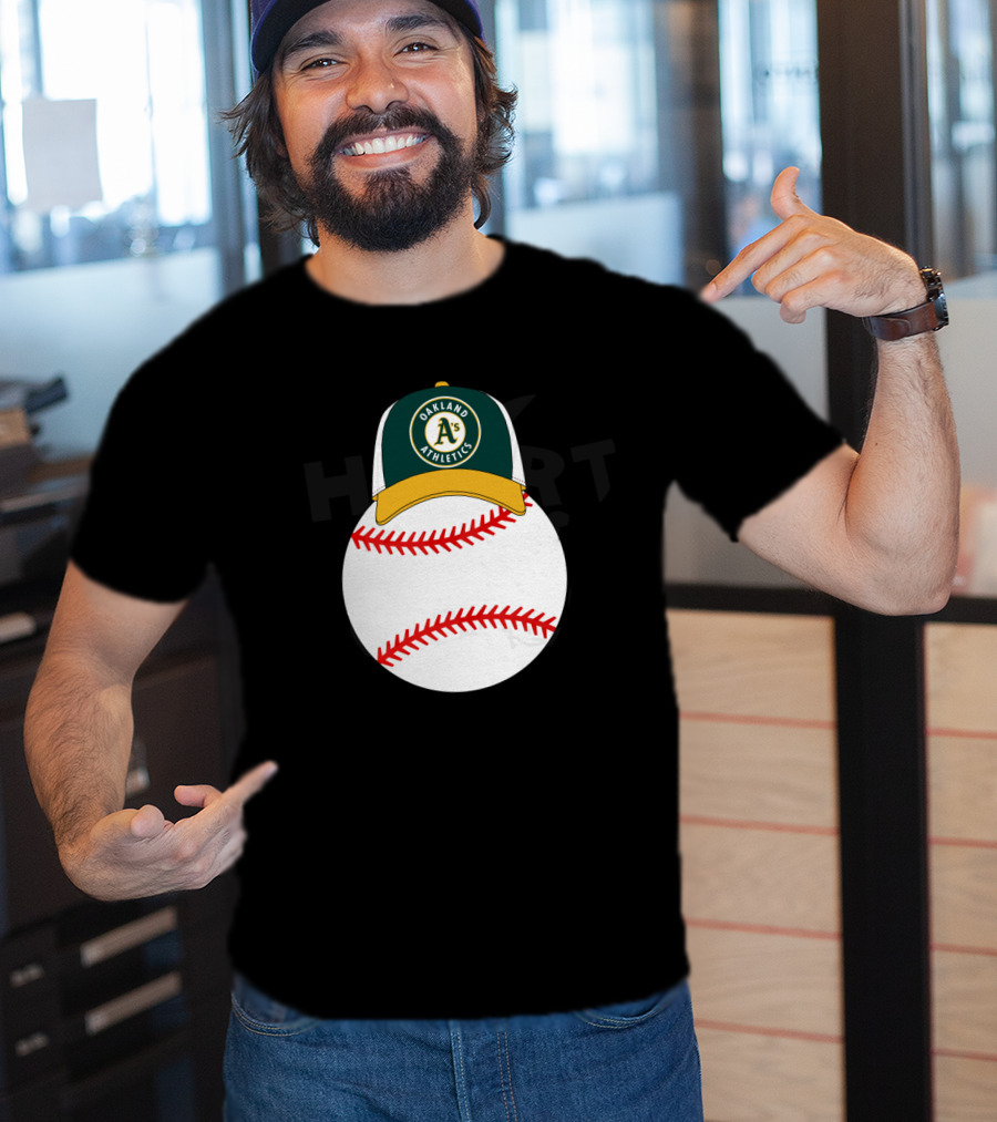 Oakland Athletics Baseball With Mickey Mouse Ears Hat T-Shirt