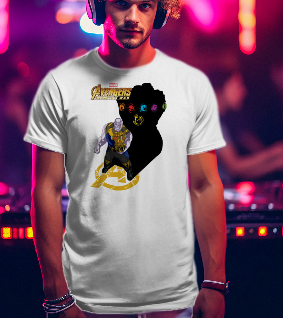 Avengers Infinity War Thanos With Gauntlet And Infinity Stones Shadow Marvel T-Shirt