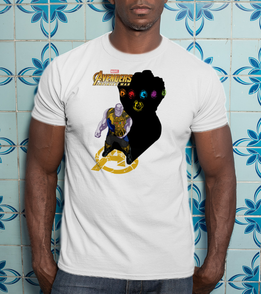 Avengers Infinity War Thanos With Gauntlet And Infinity Stones Shadow Marvel T-Shirt