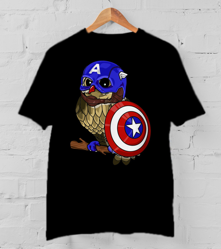 Captain America Owl Holding Shield Owlvengers Crossover T-Shirt