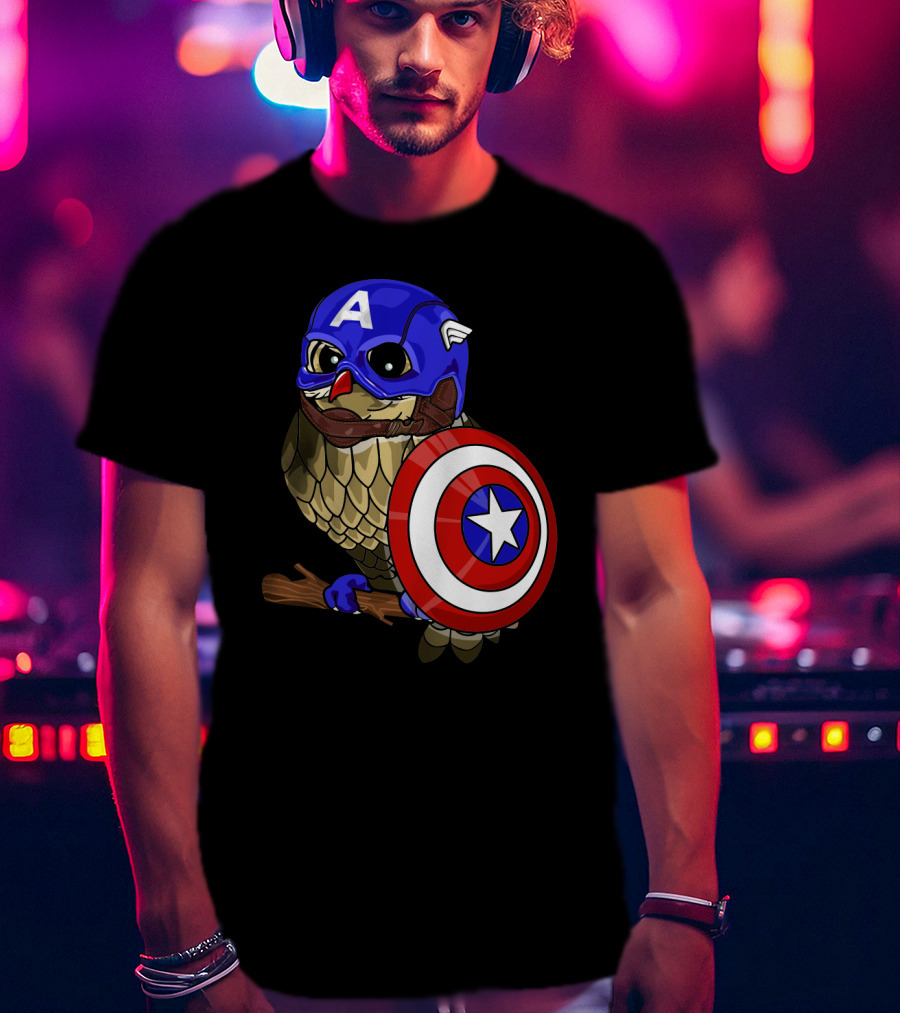 Captain America Owl Holding Shield Owlvengers Crossover T-Shirt