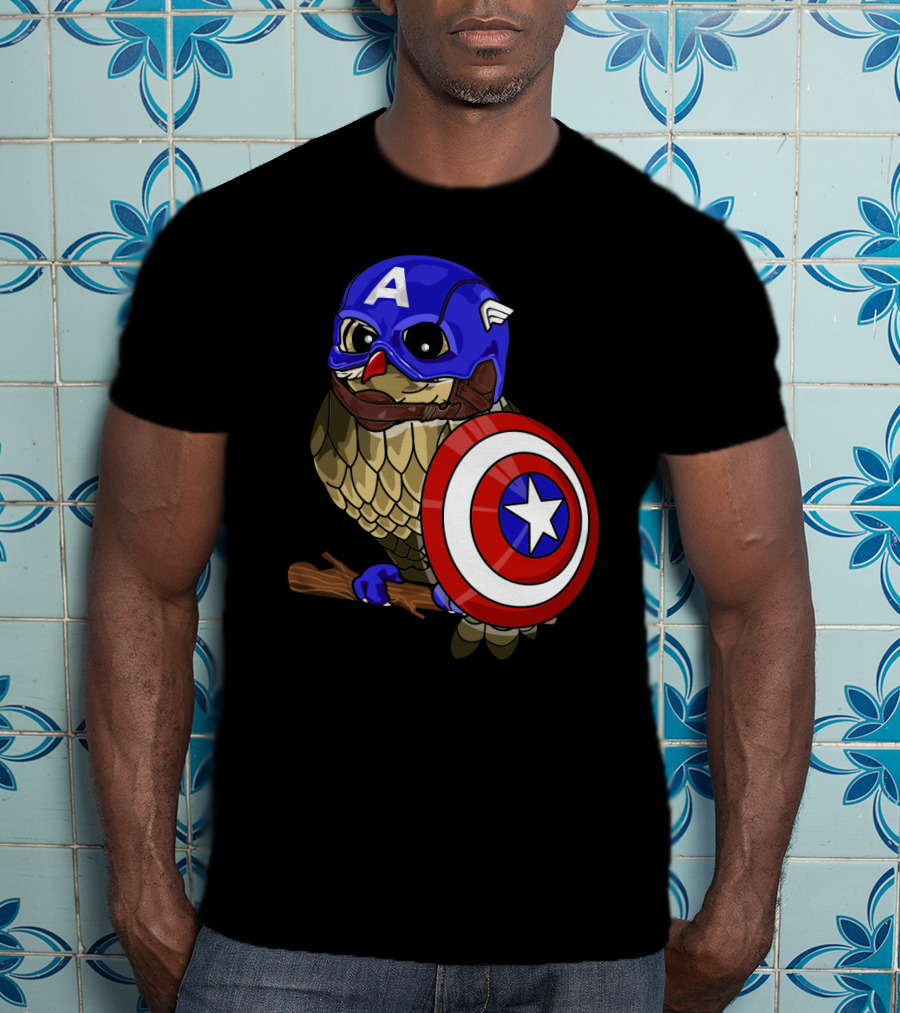 Captain America Owl Holding Shield Owlvengers Crossover T-Shirt
