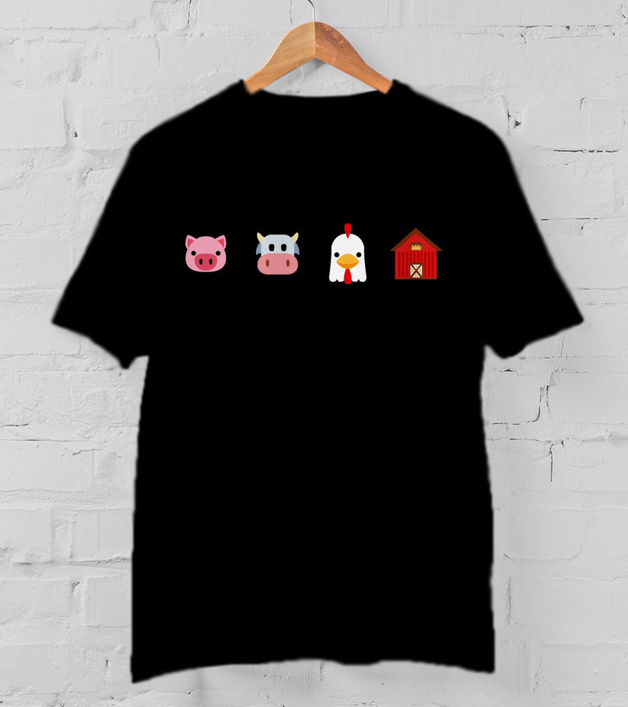Cute Farm Animal Emoji Pig Cow Chicken Barn Icons T-Shirt
