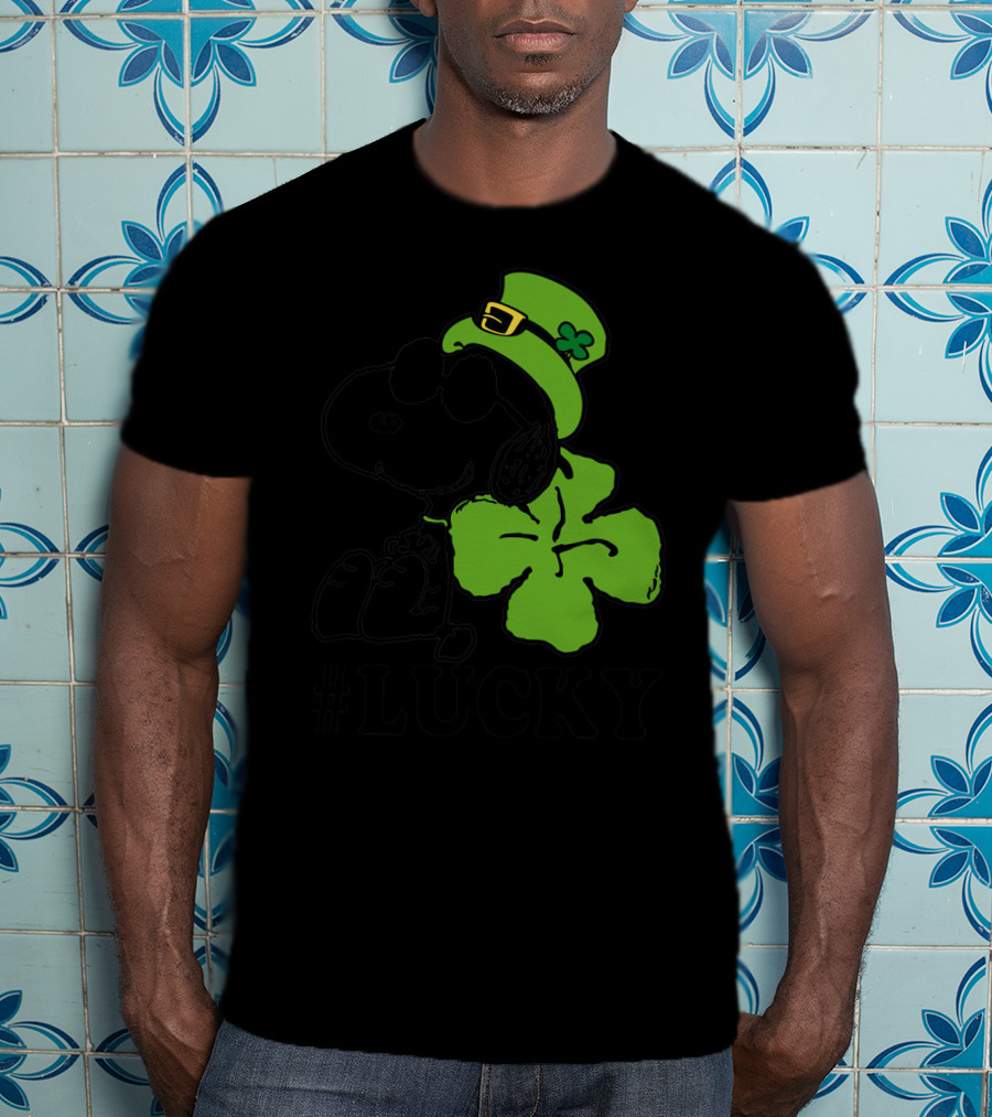 #Lucky Snoopy St. Patrick's Day Clover Hat Peanuts T-Shirt
