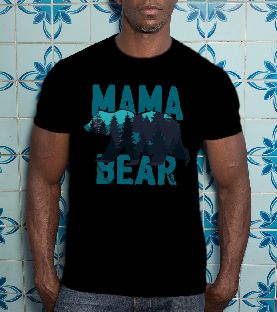 Mama Bear Silhouette With Mountain And Forest Scene T-Shirt